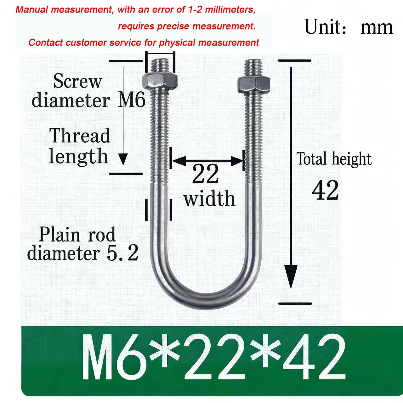 304 Stainless Steel u-Shaped Extended Screw Bolt, Pipe Clamp Fixing Clip M6