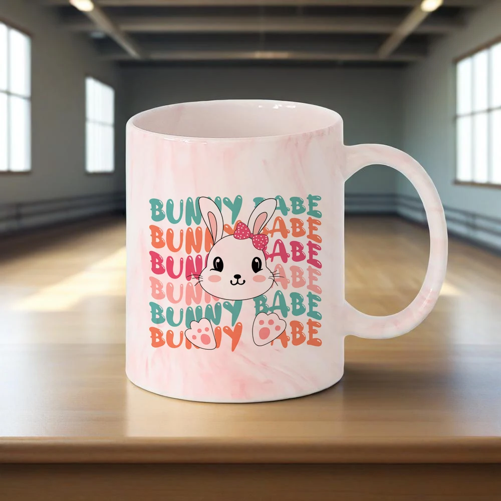 

Cute Bunny Car Pattern Ceramic Mug Happy Easter Theme Dopamine Colors Milk Cola Drinkware Winter Summer Use Charming Gift Cups