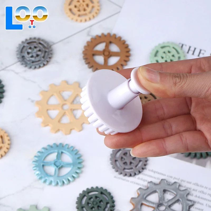 3ชิ้นพลาสติกเกียร์รูปร่างลูกสูบF OndantตัดDIYเค้กSugarcraftตกแต่งเครื่องมือคุกกี้อบแม่พิมพ์อุปกรณ์ตกแต่ง