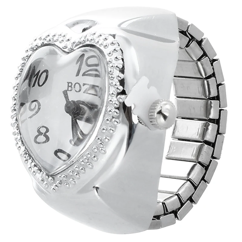 

YCYS-Silver Tone Quartz Heart Pocket Finger Ring Watch