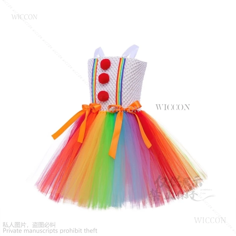 2024 Halloween Anime Colore Joker Tutu Vestito Per Le Ragazze Carnevale Pagliaccio Cosplay Lolita Kawaii Creepy Bambino Festa Spaventoso Vestiti Per Bambini