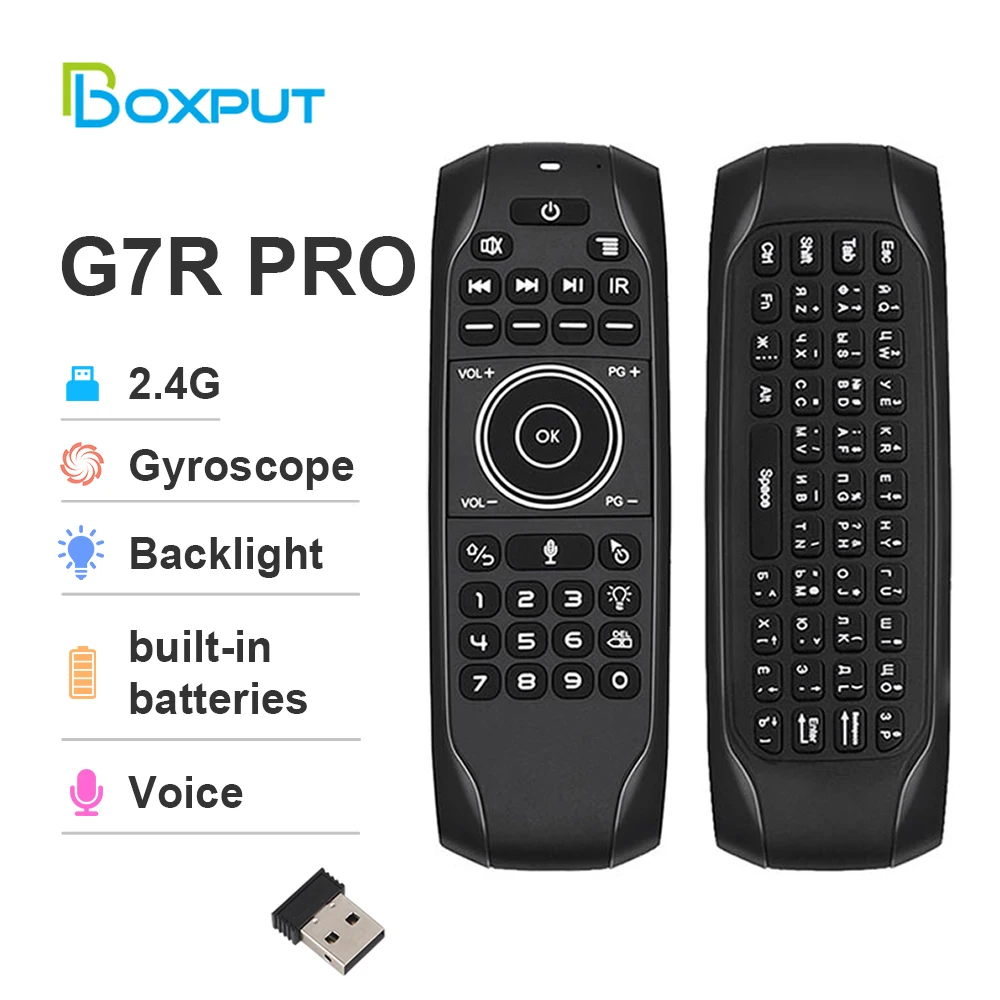 G7r/g7v pro teclado sem fio, russo, Inglês, controle remoto, retroiluminado, voz, giroscópio, 2.4g, air mouse, ir, aprendizagem para caixa de tv inteligente
