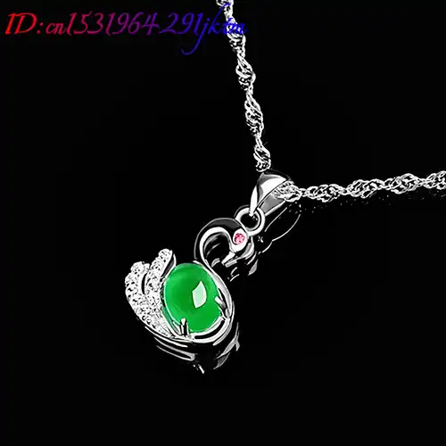 Green Natural Jade Swan Pendant Necklace 925 Silver Carved Gemstone Charm Fashion Accessories Amulet Real Jewelry - Image 4