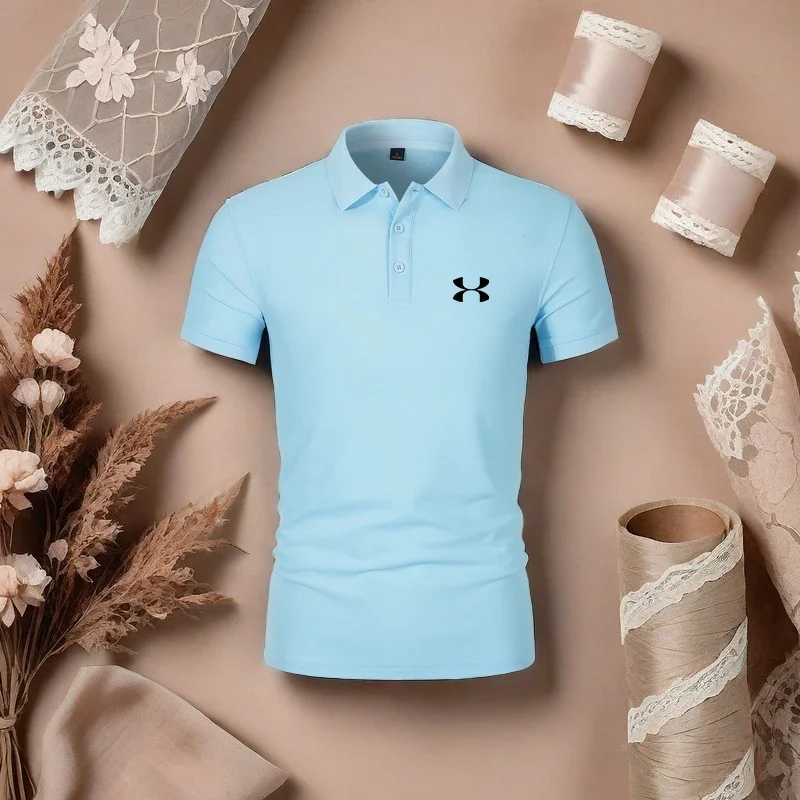 

Summer New Men Casual Sports Solid Color Polo Shirt Trendy Brand Printed T-shirt Top Simple Fashion Collar Business Work Clothes