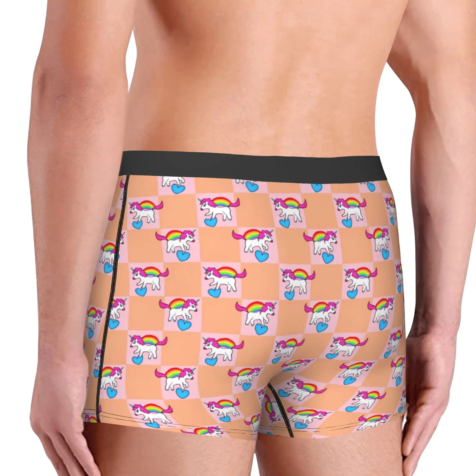 Rainbow Unicorn Check Pink Peach Underwear Men Print  Boxer Shorts Panties Briefs Soft Underpants