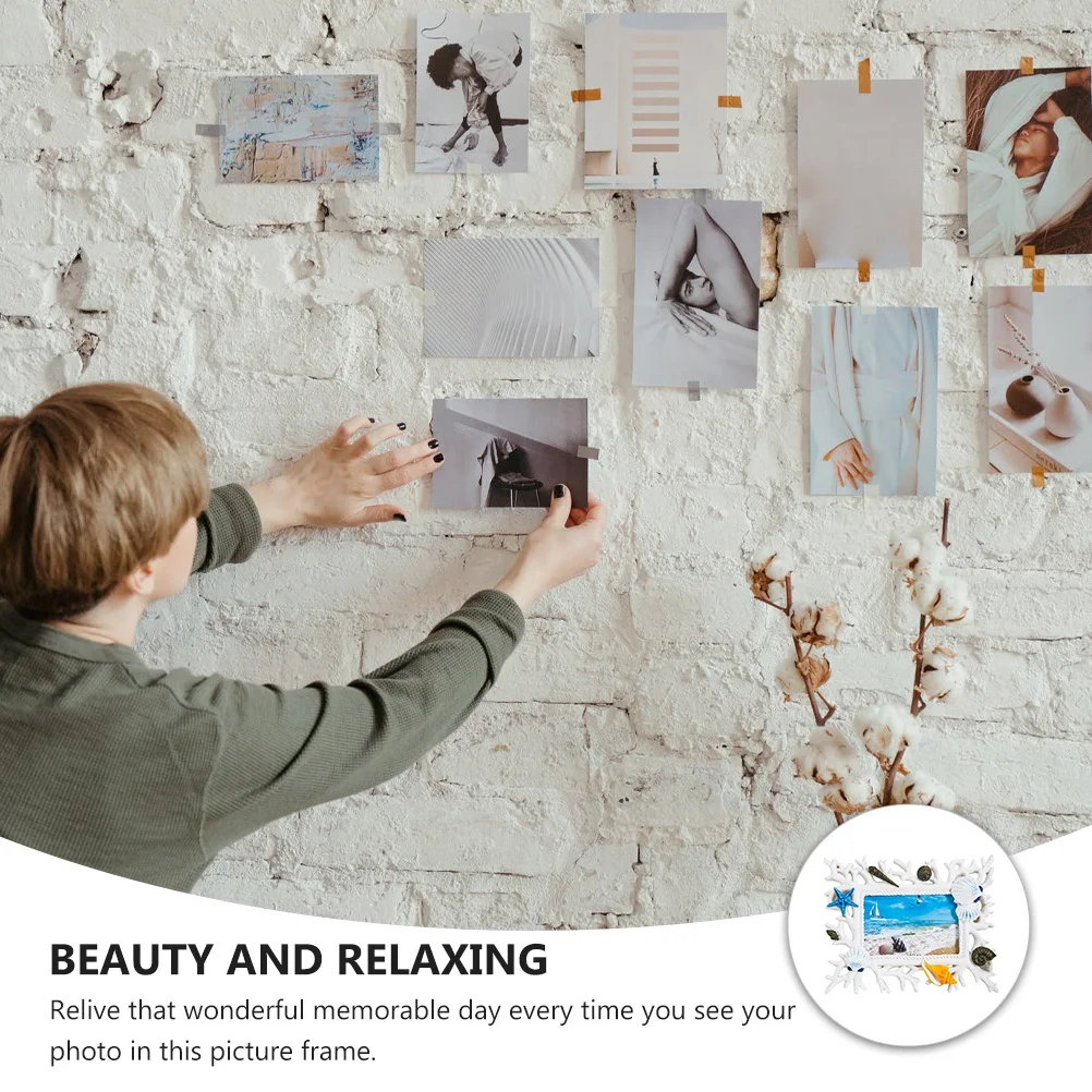 

Coral Shell Photo Frame Natural Seashell Picture Frame For Home Desktop Decoration Wedding Photo Holder Resin Craft