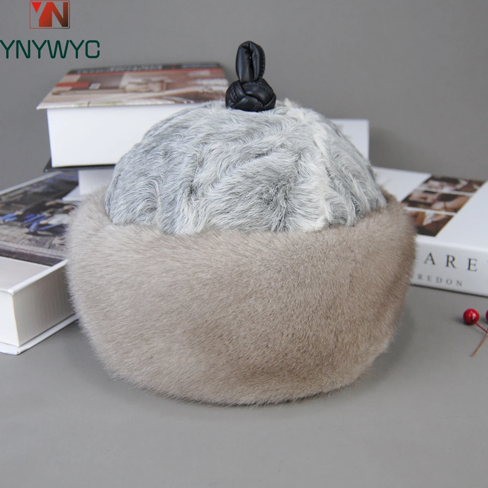 2024 Hot Sale Luxury Unisex Real Genuine Mink With Wool Hat Winter  Unisex Fashion Warm Caps Whole Piece Mink Sheep Fur Hats