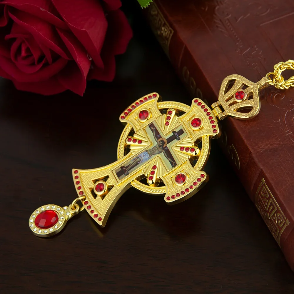 Crafted Greek Orthodox Church Bishop's Pectoral Cross Necklace With Unique Hollowing Process for Priestly Ordination