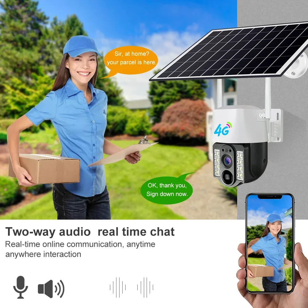 4K Solar Camera 4G Sim Card Outdoor Surveillance Camera with Solar Panel PIR & AI Detection Smart Night vision 2-Way Audio