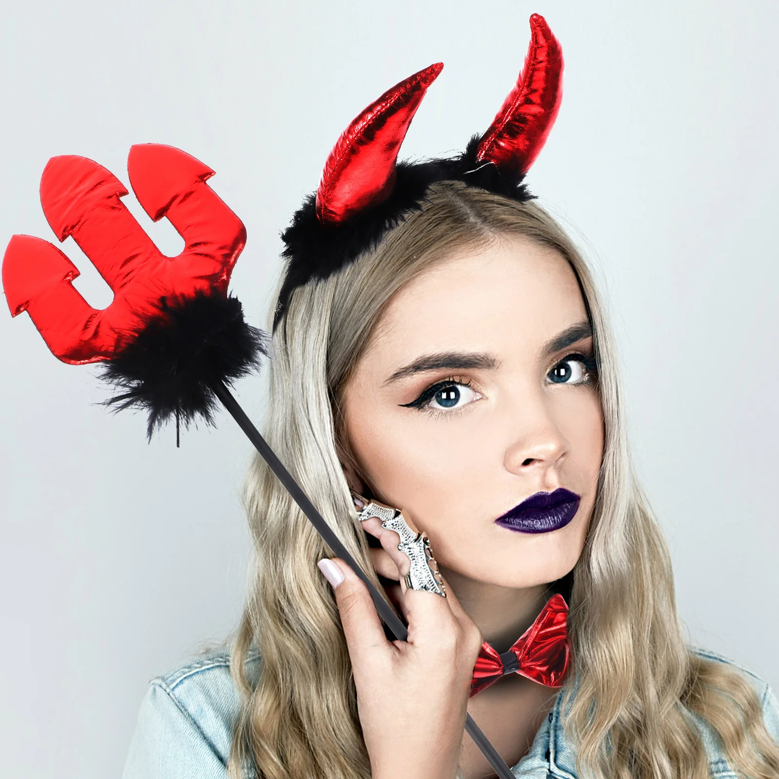 1 ensemble diable Cosplay Costume ensemble queue bandeau nœud papillon Halloween fête habiller enfant accessoires diable bandeau Cosplay Costume