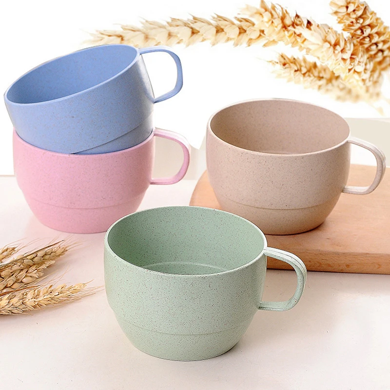 1PCS Nordic Style Plastic Tea Cup Coffee Tea Milk Drink Cup Eco-friendly Reusable Wheat Straw Cup Travel Bathroom Toothbrush Cup