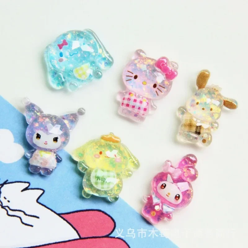 Cartoon Anime Sanrio Resin Patch Cute Hello Kitty High Transparency Cut Surface Glitter Handmade DIY Jewelry accessoryMaterials