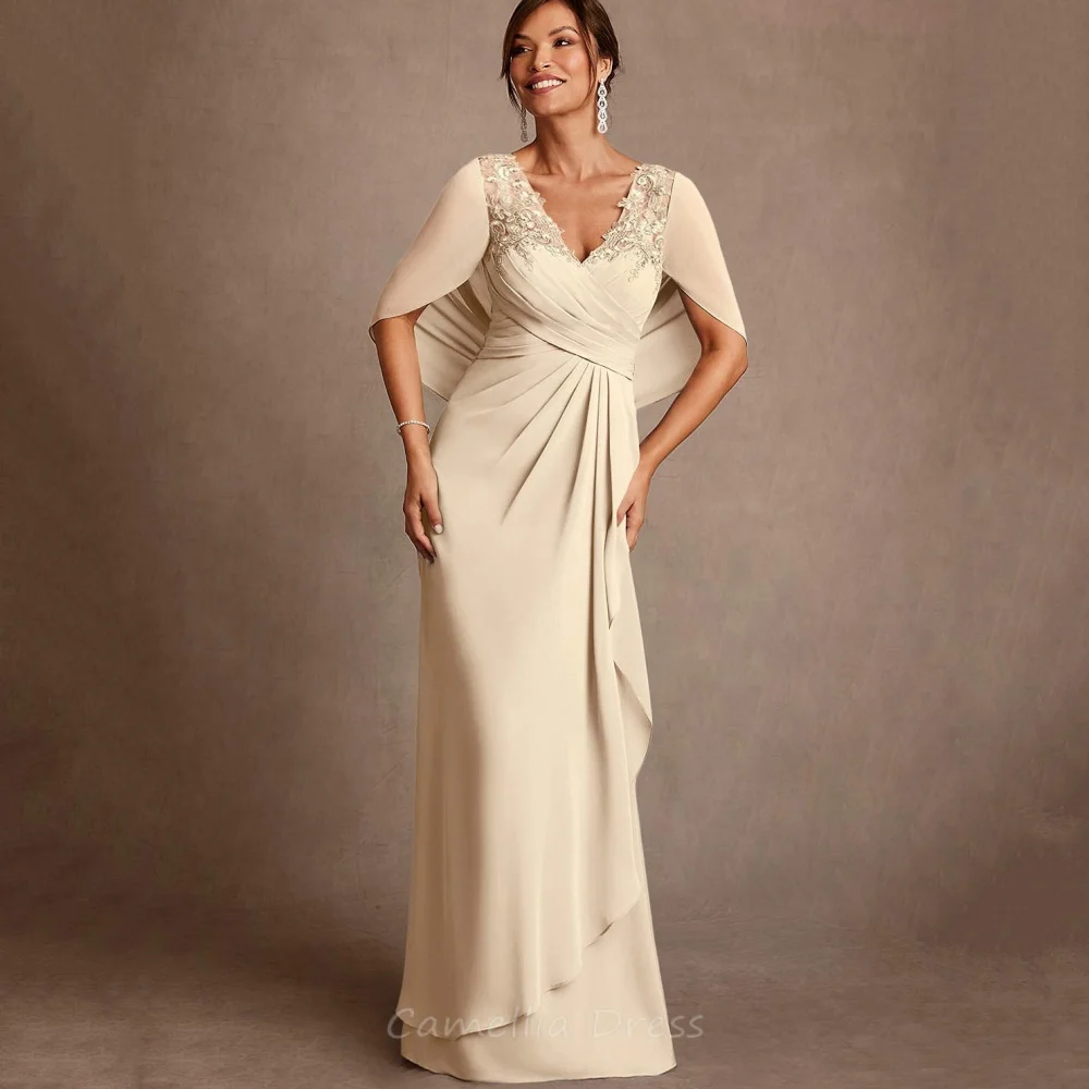

Customized Mother of the Bride Dress V Neck Vintage Guest Gown Chiffon Mermaid Appliques Evening robe mother of bride