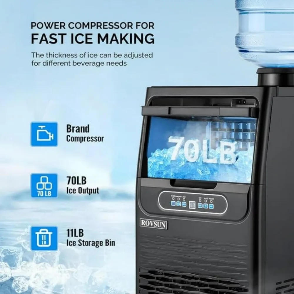 70LBS/24H Ice Maker with 2 Water Inlets & Appointment Function, with 11lbs Storage Bin, Ice Scoop, Drain Pipe & Water Filter