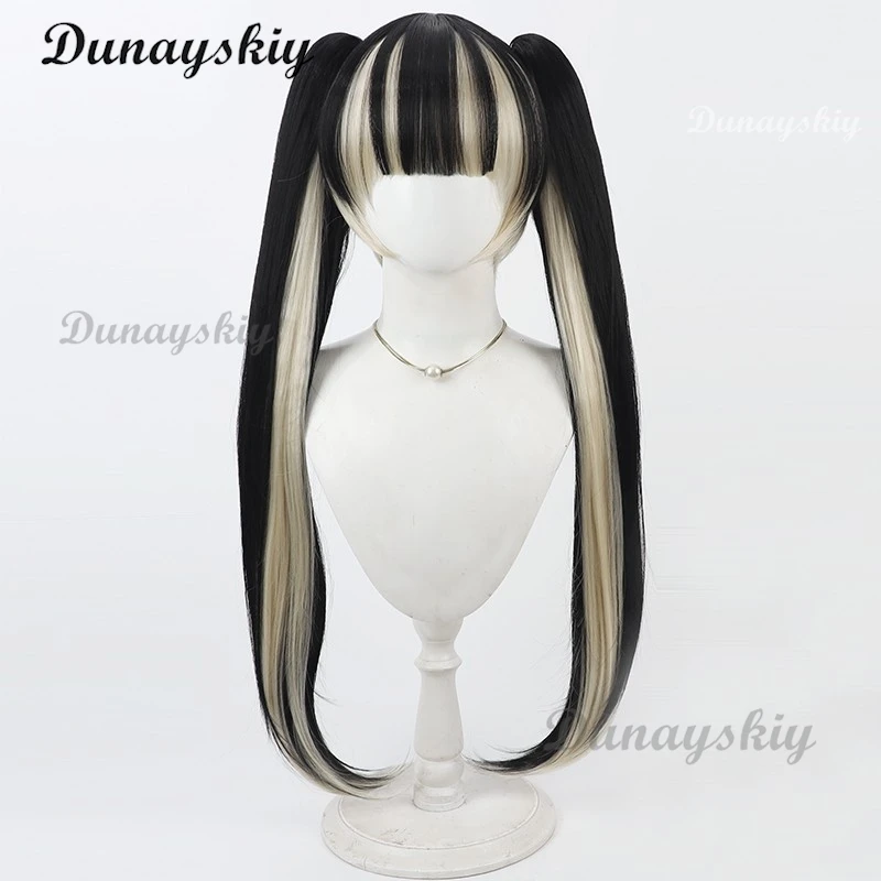 Hololive الظاهري YouTuberc شعر مستعار تأثيري ذيل حصان مزدوج مقاومة للحرارة الشعر الاصطناعية هالوين لعب الأدوار الطرف