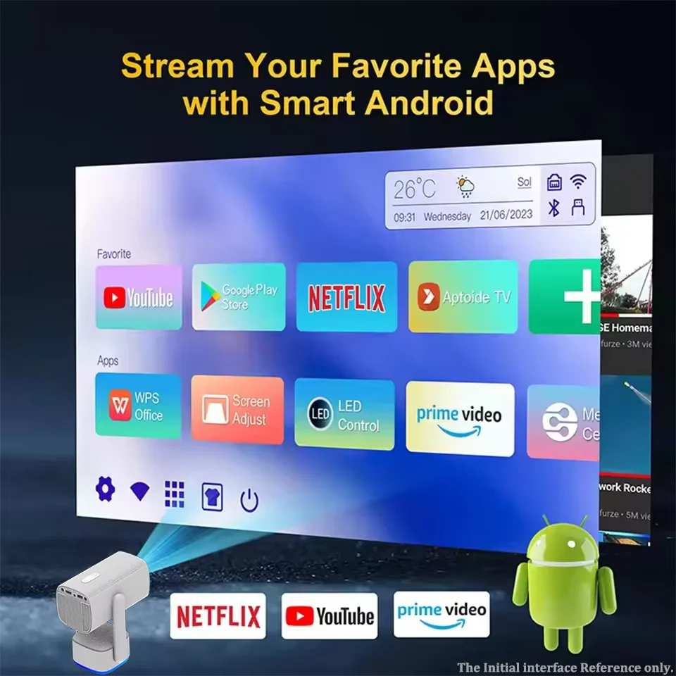 Projector With WiFi and Bluetooth 1080P Intelligent Projector Dolby Audio and Trapezoidal Projector Suitable For Home Projector