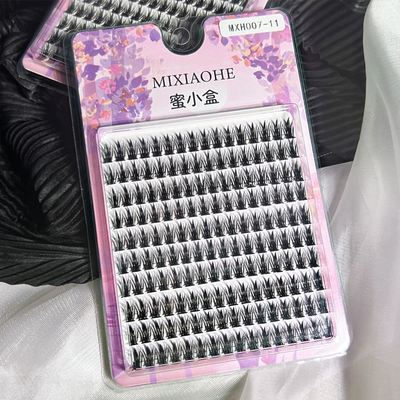 Mixiaohe 160 Clusters Wheat Spike Lashes Large Capacity Fluffy Spiky Cluster Lashes Clear Band Natural Daily Eye Look