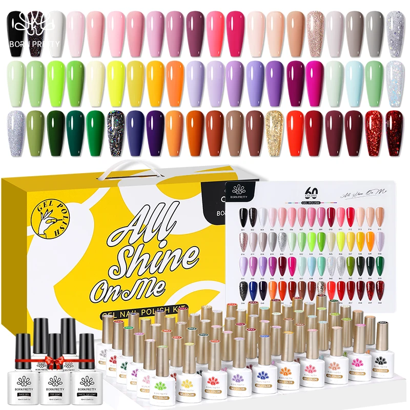 

BORN PRETTY 65Pcs Gel Nail Polish Kit With 60PCS Color Gel 5 Pcs Base Top Coat Glossy Matte Coat Learner Kit Suitable For Gifts