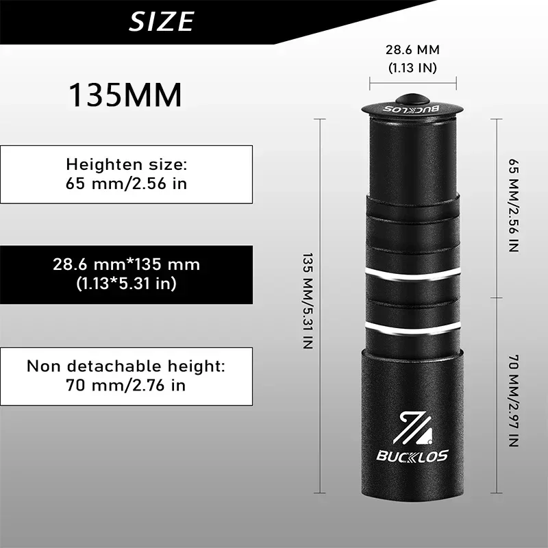 BUCKLOS Fahrrad Vorbau Höhe Extender 100/120/135/180/210 MM Aluminium Legierung Lenker Rise Up Adapter 28,6mm Zyklus Zubehör