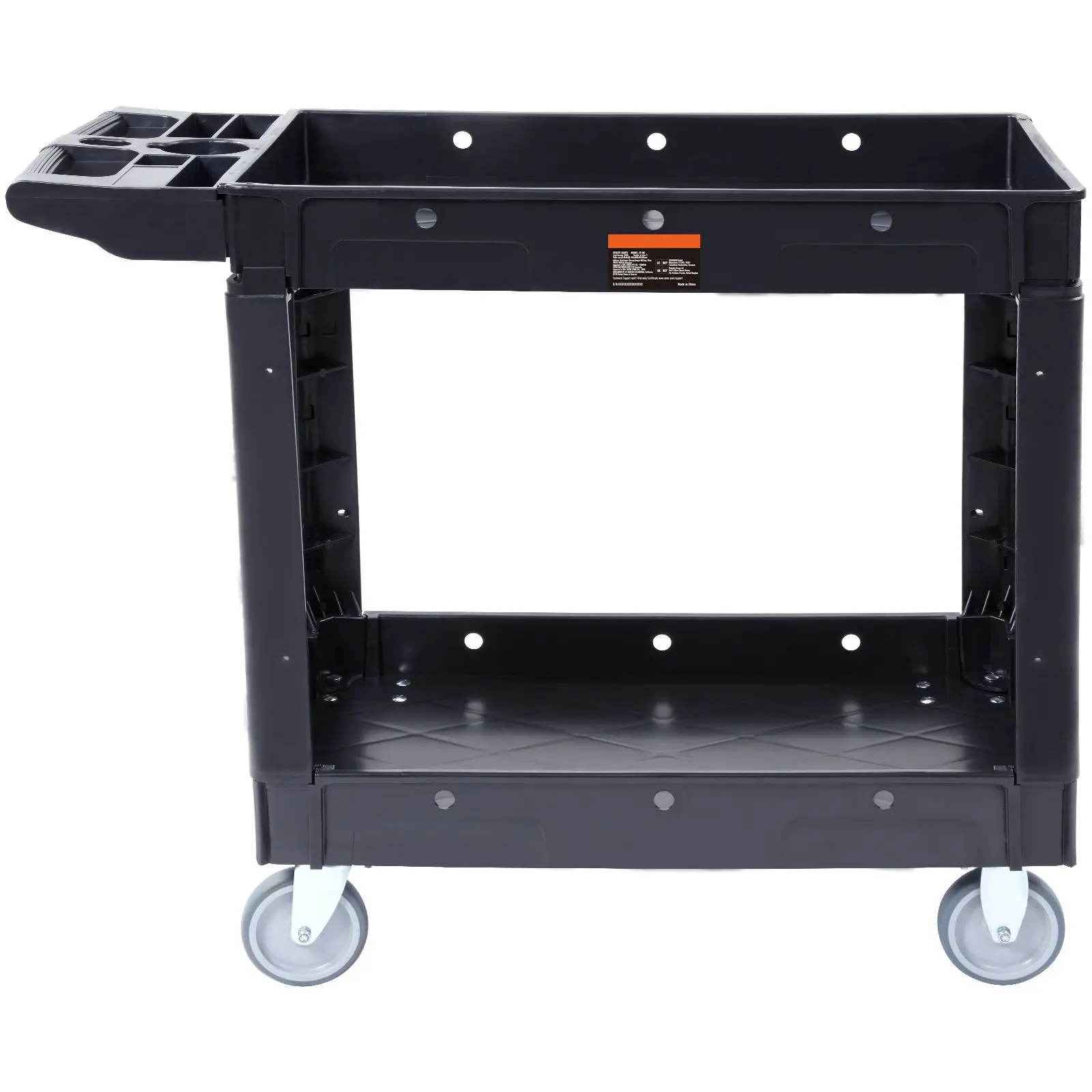 Utility Service Cart, 2 Shelf 550LBS Heavy Duty Plastic Rolling with 360° Swivel Wheels, Medium Lipped, Ergonomic Storage Handle