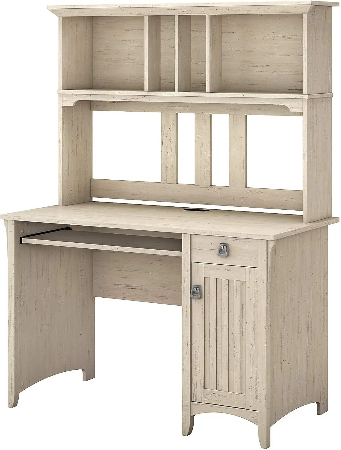 Petit bureau d'ordinateur avec clapier, blanc antique