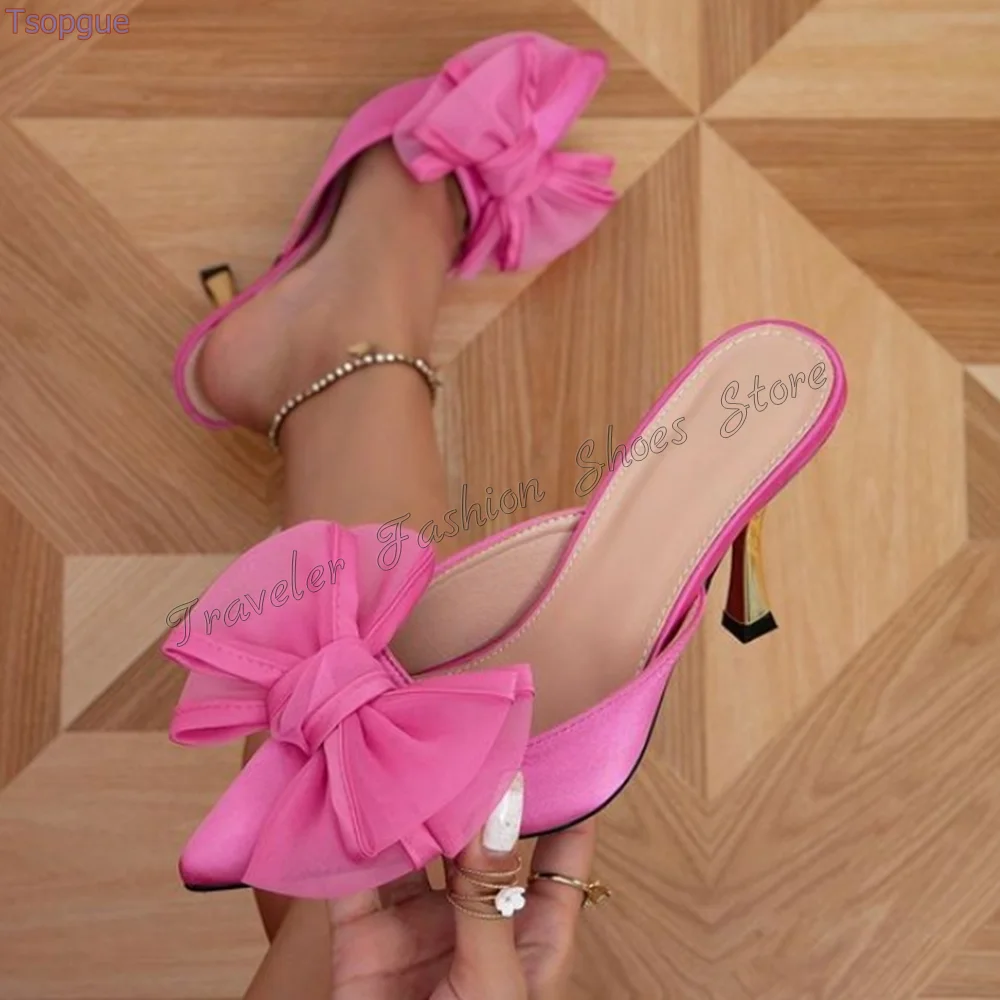 

Pink Bow knot Decor Pointed Toe Slippers Stilettos High Heels High Heel Shoes for Women Heels Shoes 2024 Zapatos Para Mujere