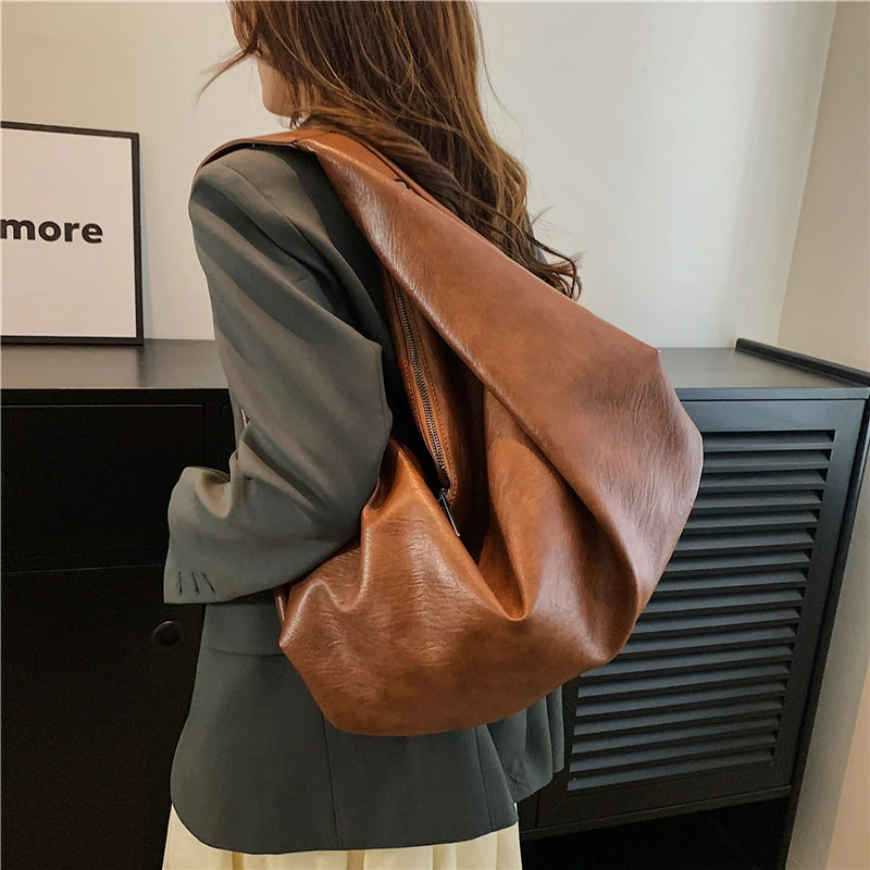 

Big Black Shoulder Bags for Women Large Hobo Shopper Bag Solid Color Quality Soft Leather Crossbody Handbag Lady Travel Tote Bag