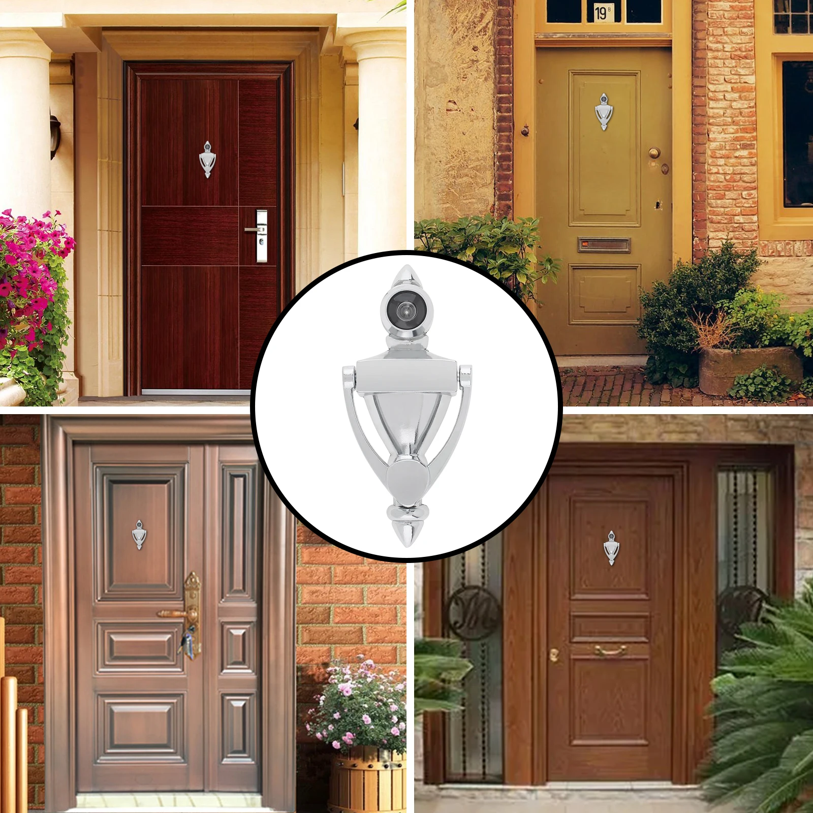 Zinc Alloy Door Knocker for 1.38inch to 1.97inch Door Thickness Wood Steel Doors with 180 Degree High Definition Door Viewer