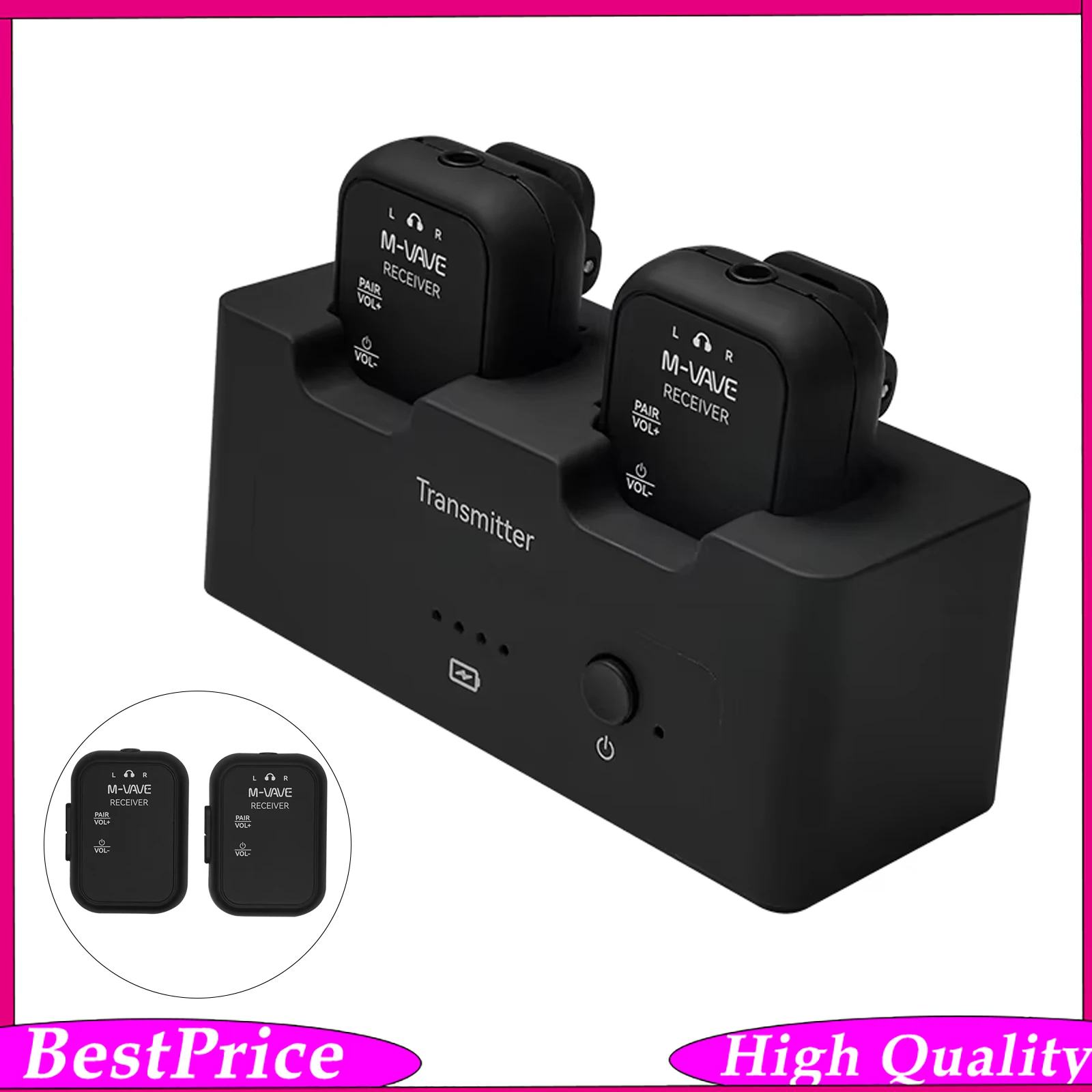 M-VAVE WP-12 2.4G Wireless Earphone Monitor with 1 Transmitter 2 Receivers Stereo & Mono Audio System Transmission Recorder