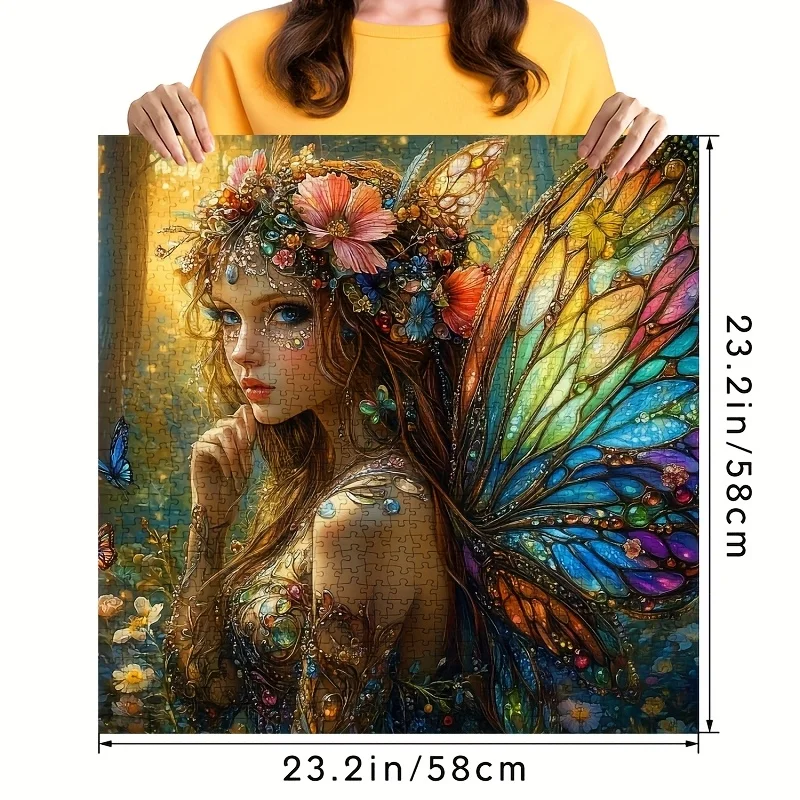 1000pcs Fantasy Fairy Puzzle, Vibrant Butterfly Wing Art, Challenging DIY Brain Teaser, Cardboard Jigsaw for Adults, with Fami