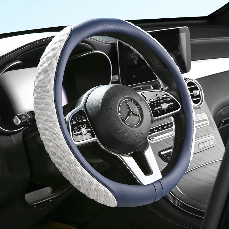 

PKQ High-end Summer Ice Silk Steering Wheel Cover for 14.5-15 inch Steering Wheel ICE Leather Steering Wheel Cover for Men Women