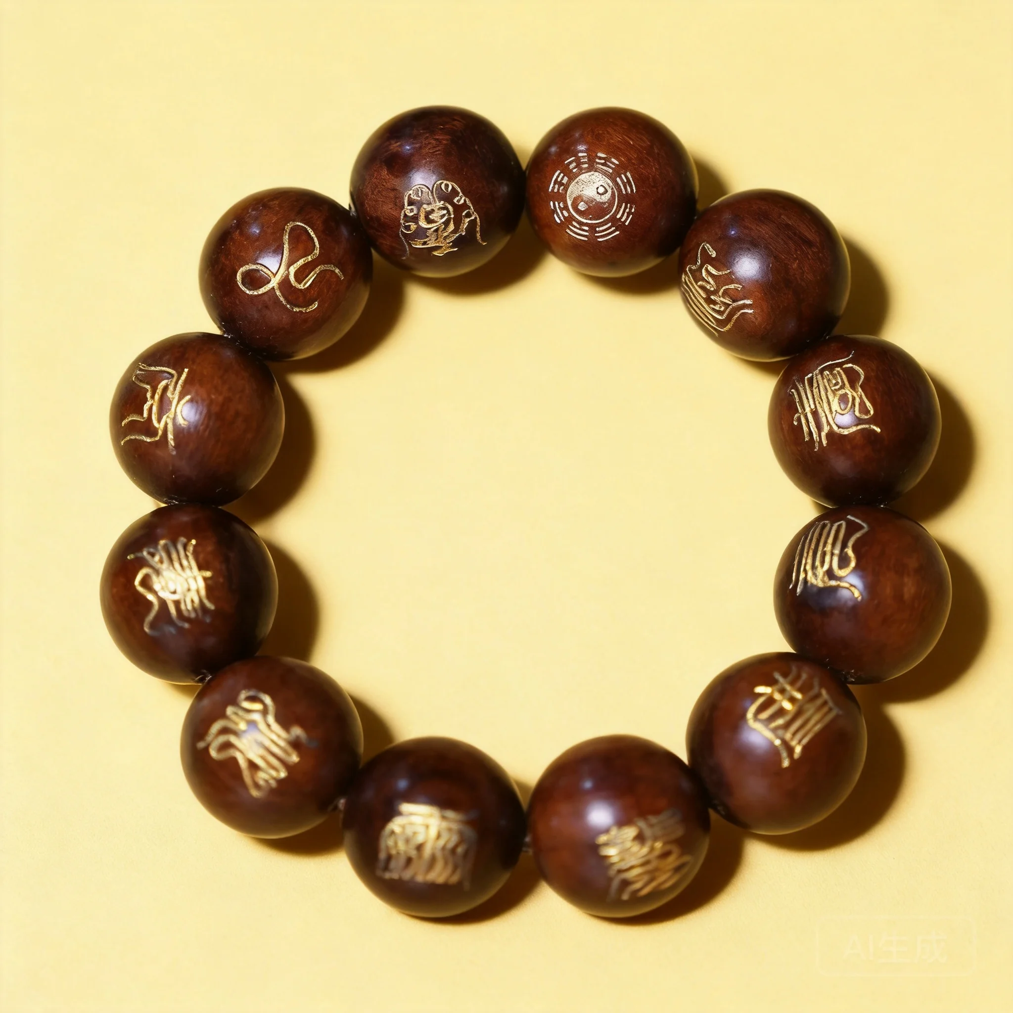 Chinese Style Natural Thunder Struck Jujube Wood Beaded Bracelet Engraved Auspicious Symbols Good Luck Blessing Fortune Attracti