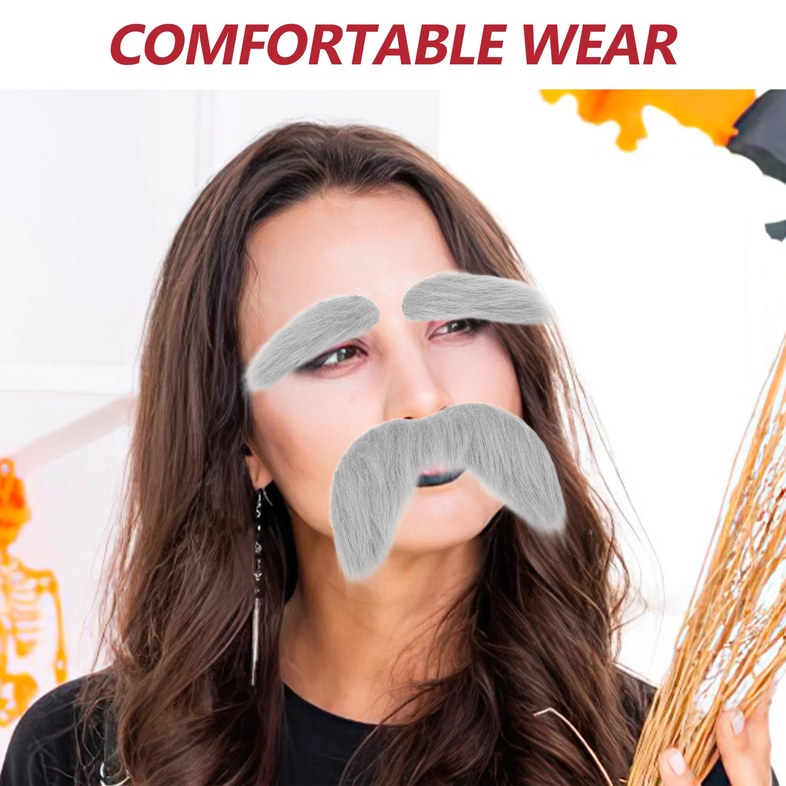 5 Juegos de bigote y cejas grises autoadhesivas, accesorios de Cosplay realistas, vestido de abuelo para anciano, accesorio de disfraz de Halloween