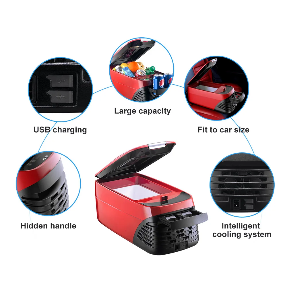 8L Portable Compressor Fridge Freezer 30W Cooling 45W Heating Car Refrigerator with 4 USB Sockets 24V Plastic 45W Heating