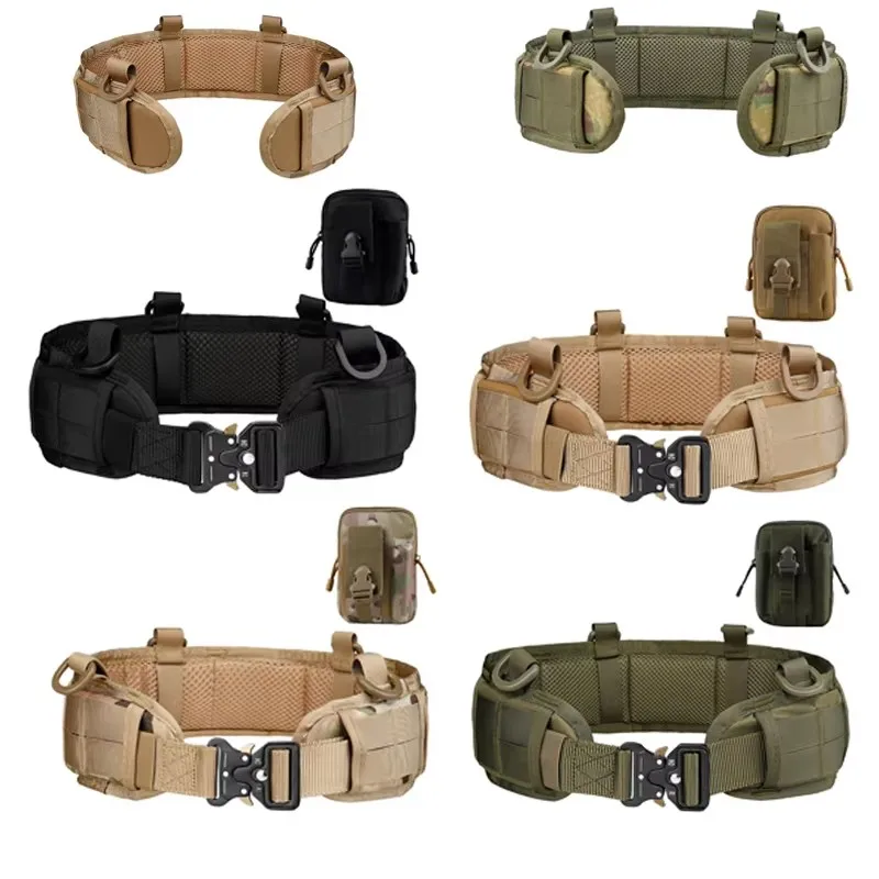 Tactical Battle Belt Hunting MOLLE Men Battle Belt Set War Belt Inner Waist Belt with Phone Tool Bag for Shooting