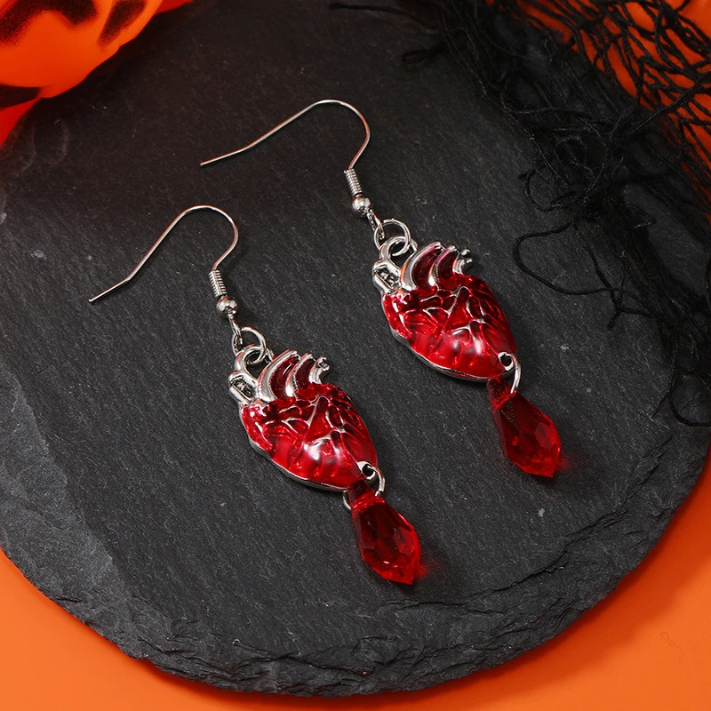 Dunkelrote Kristallblume Dornen Anhänger Halskette für Frauen Unisex Gothic Punk Liebe Herz Skelett Totenkopf Halsband Halloween Schmuck – Detail 6