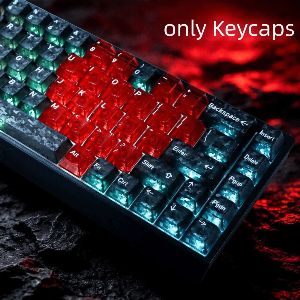 Full Transparent Red Love Heart Keycaps Ice Transparent PBT Transparent Keycaps Set Crystal Clear Mechanical Keyboard Keycaps