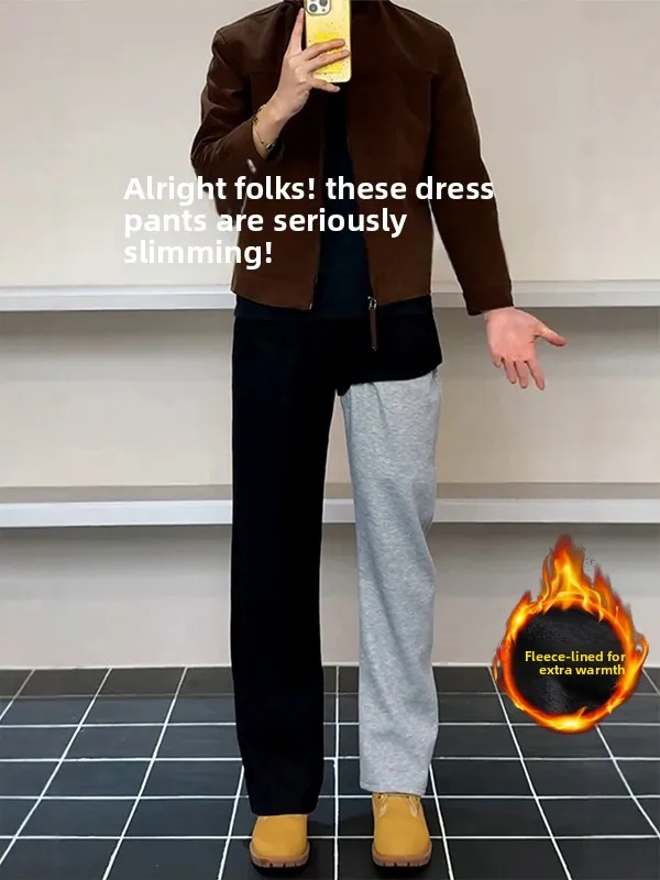 

Мужские брюки Cleanfit Fce Lined для осени и зимы, черные, приталенные, с эффектом драпировки, повседневные, прямые, слегка расклешенные