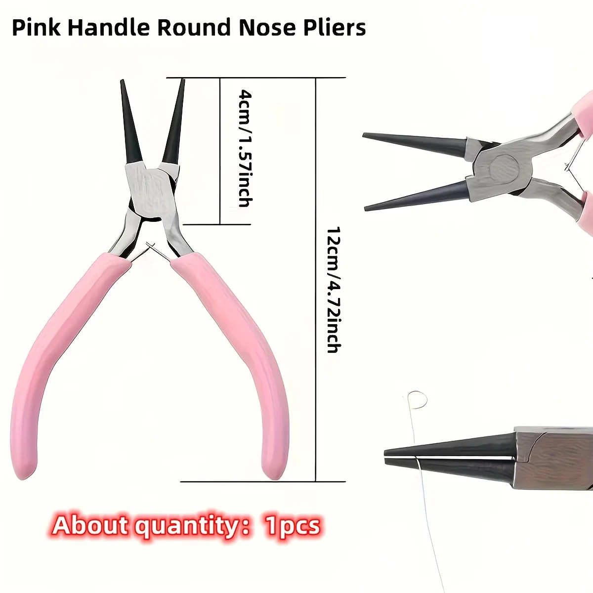 4/1-teiliges rosa Schmuckzangen-Werkzeugset, bestehend aus Nadelzange, Rundzange und gebogener Spitzzange für Schmuckherstellung und Perlenarbeiten. – Detail 10