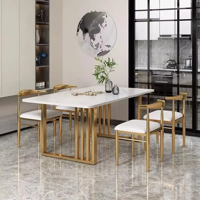 Light luxury, rock slab, dining table, simple, modern, eating, business meeting, rectangular