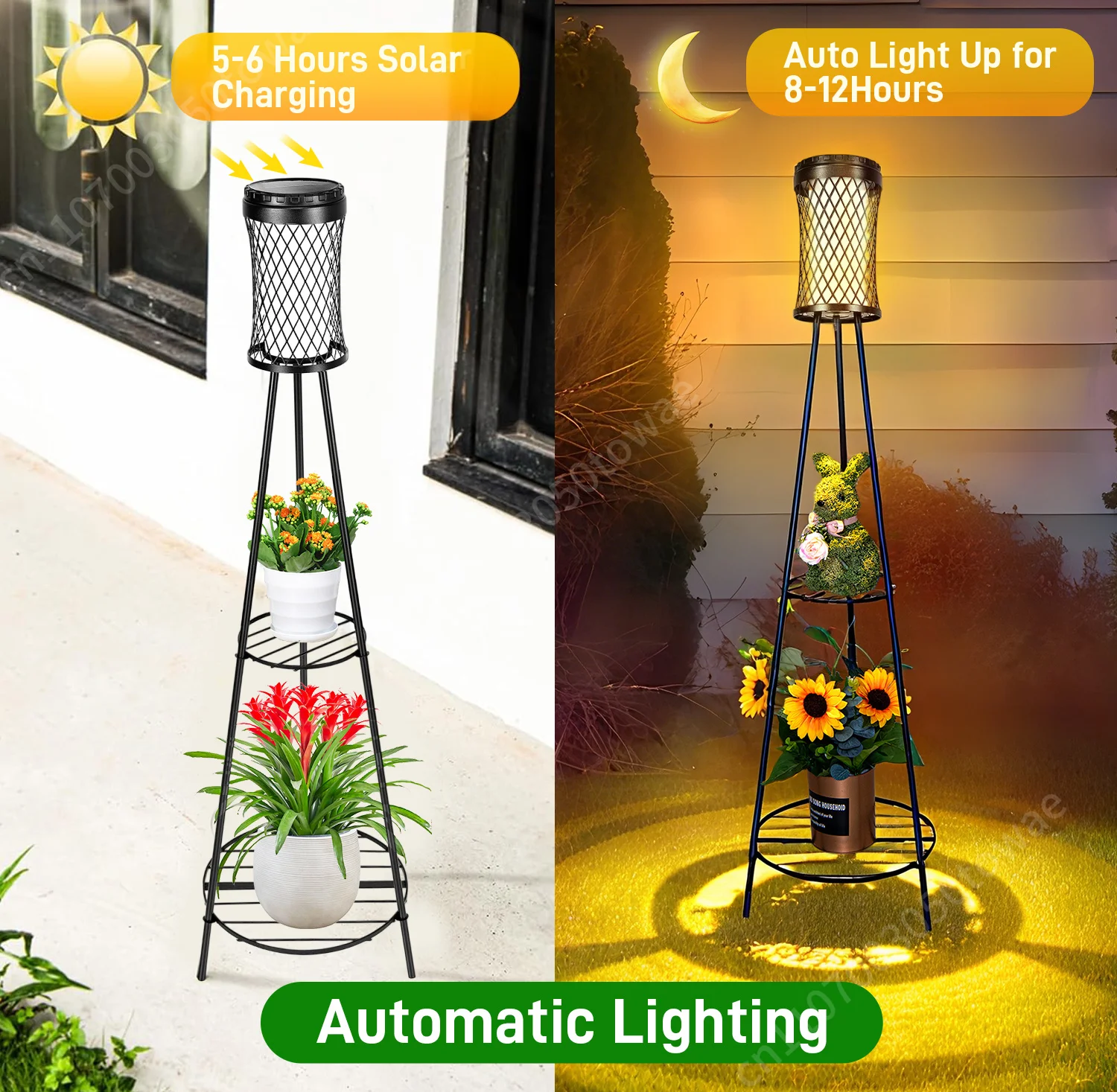 2 Pack IP65 Waterproof LED Patio Lights Solar Powered Metal Stakes For Outdoor Garden Porch Balcony Pathway Lighting Iron DC