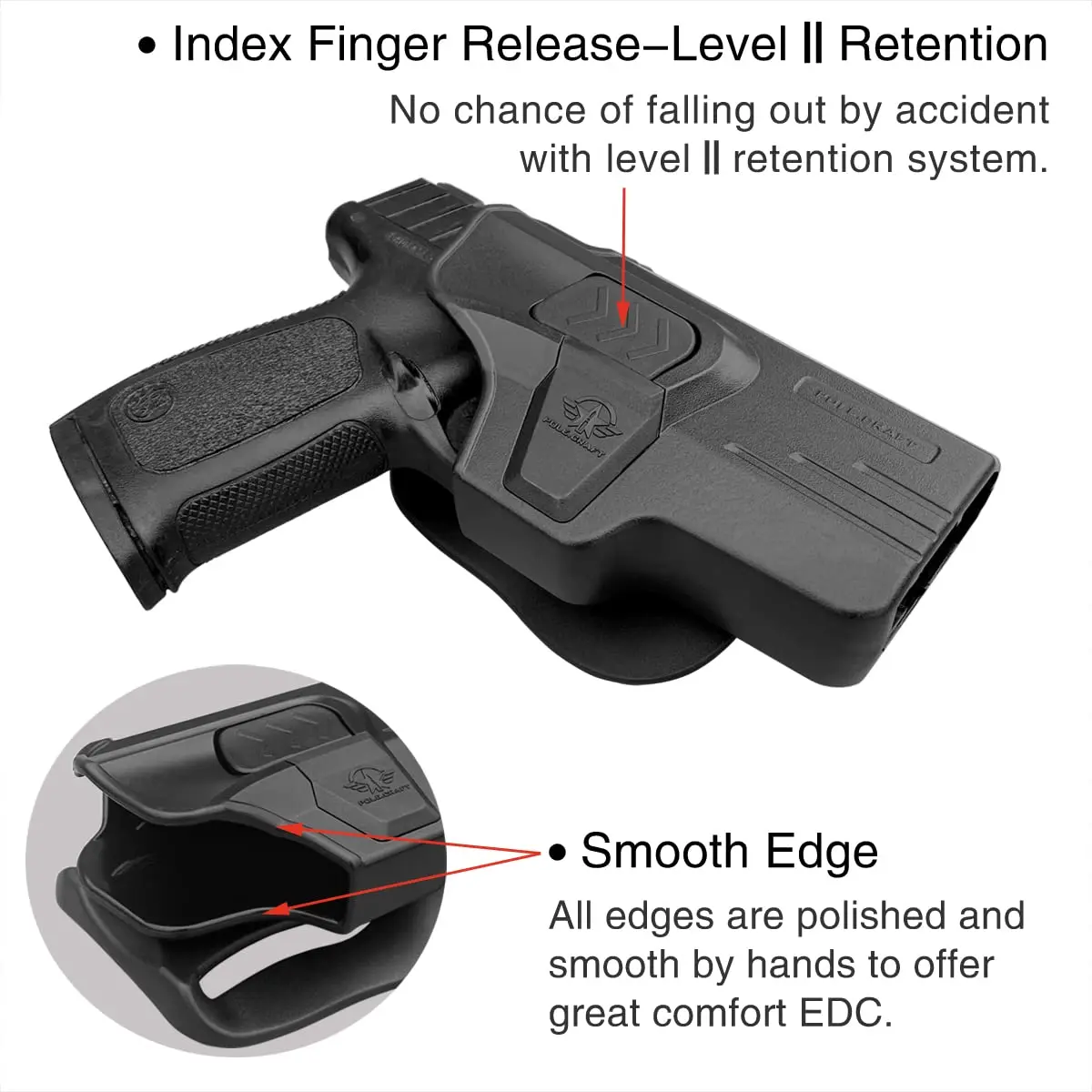 OWB パドルポリマーホルスターフィット: Smith & Wesson SD9 VE / SD40 VE、安全ロック付き外側ウエストバンドオープンポリマーホルスター、