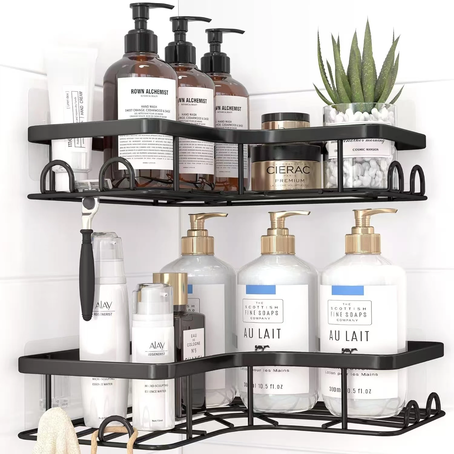 Corner StoraBathroom Organizer Shelf Wall Mounted Corner Storage Shelves Shampoo Holder Cosmetic Rack Iron Shower Drain Basket