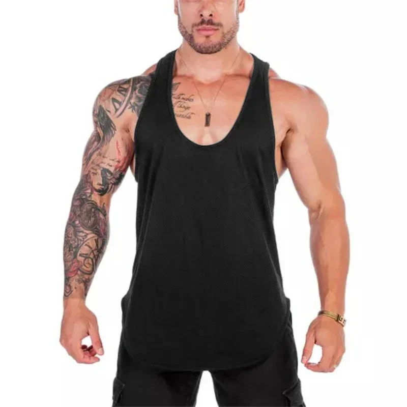 

Summer Clothing Fitness Mens Tank Tops Breathable Mesh Bodybuilding Stringer Tanktop Muscle Singlets Sleeveless Solid color Vest