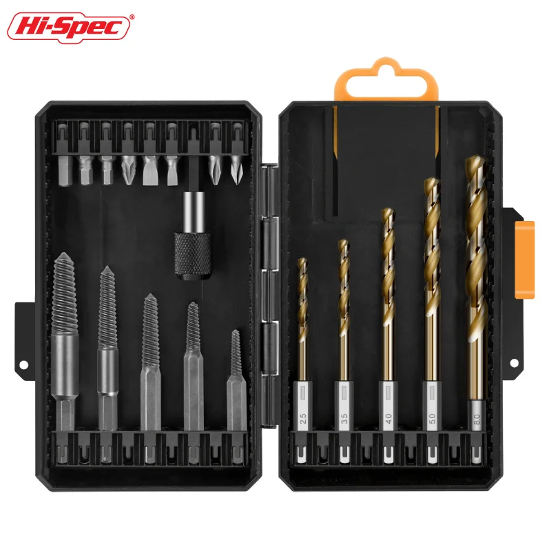 Hi-Spec Complete Screw Extractor and Left Hand Drill Bit Kit - Cobalt HSS, Alloy Extractors