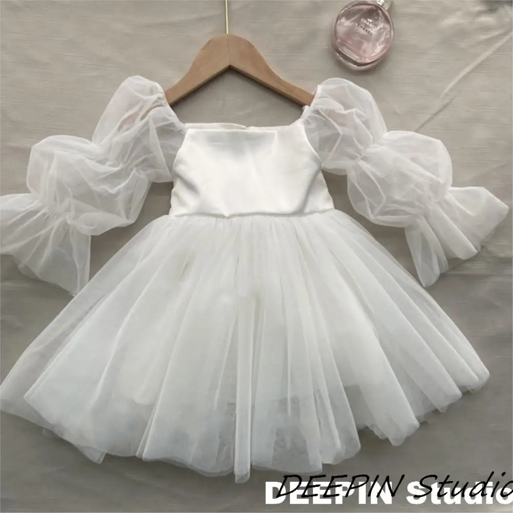 Baby Girls Birthday Dresses for Toddlers White Wedding Ball Gown Baptism Ceremony Vestido for 3Y Infantil Clothing New Born Kids