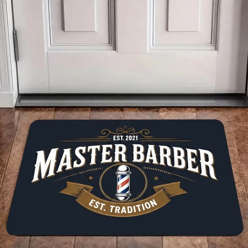 Master Barber Doormat, Vintage Barber Pole Print Entry Mat, Barbershop Front Door Decor
