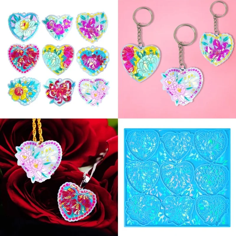 

Holographic Love Flower Blossoming Pendant Silicone Mold DIY Handmade Jewelry Keychain Decoration Hanging Cake Baking Resin Mold