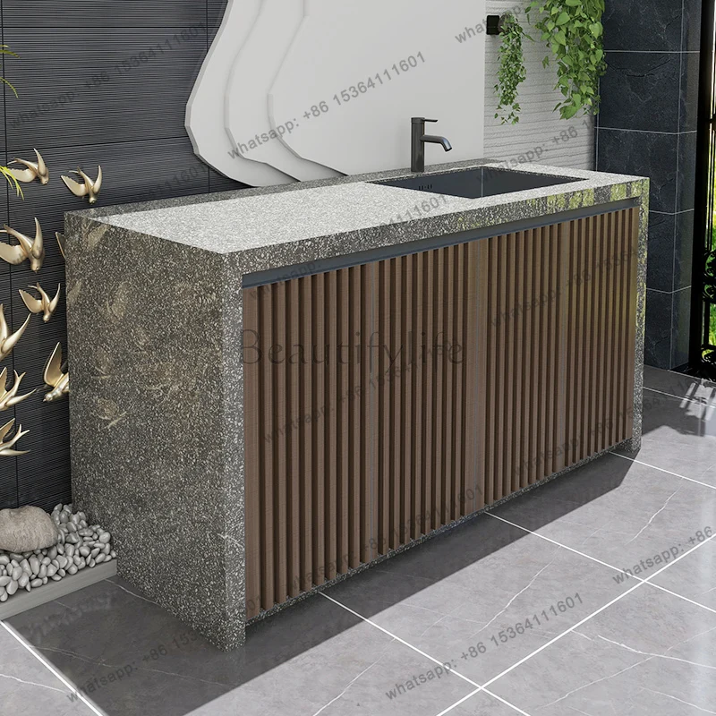 

Balcony Bar Slate Dining Table Waterproof Sunscreen Wall Wooden Fence Wash Sink