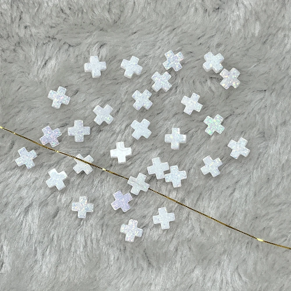 

20/50pcs Cross Spacer Beads for Necklace Bracelet Hot Sale Synthetic Opal Cross Beads Full Drilled Hole 6mm 10mm
